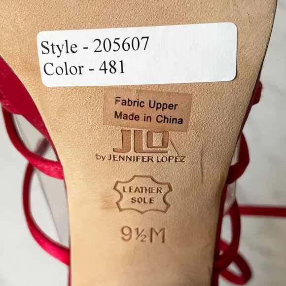 JLo Red Satin Strappy Heels Embroidered Floral Tie Sandals - Women's Size 9-1/2 - Picture 7 of 7